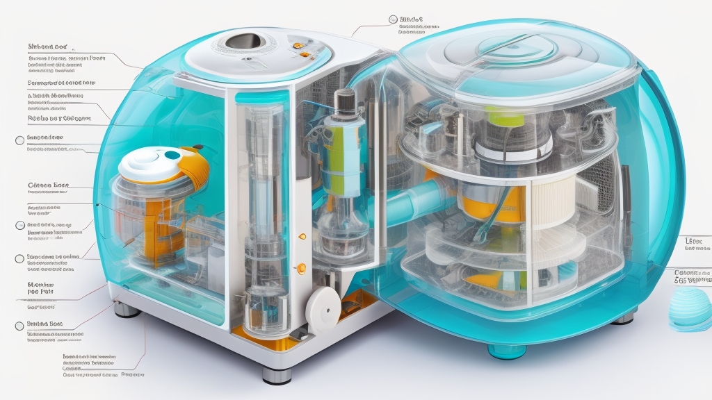 Ciklonos porszívó belső működésének részletes áttekintő diagramja átlátható portartállyal és örvénylő levegő mintázatokkal