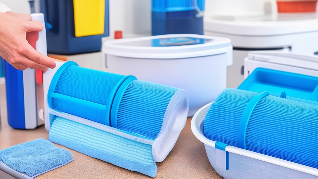 HEPA szűrő tisztítása folyó víz alatt részletes bemutató különböző szűrőtípusokkal tiszta törölközőn